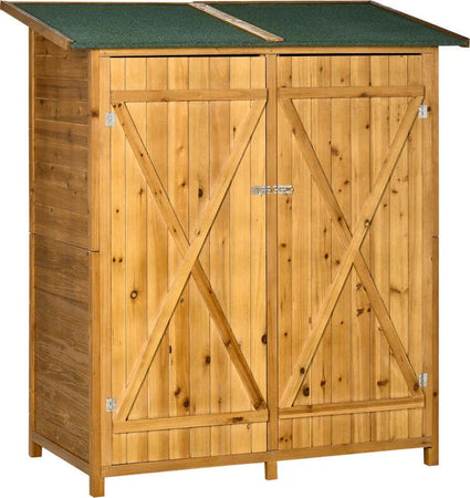 Casetta-da-Giardino-in-Legno-a-2-Ante-con-Sgabello-Alto-a-2-Ripiani-e-Tetto-Idrorepellente,-140x75x157-cm-AS6845-353V01NDAS6