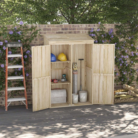 Casetta-da-Giardino-in-Legno-di-Abete-con-2-Porte-e-Ripiani,-120x57x183cm,-Naturale-DR6845-888V00NDDR6