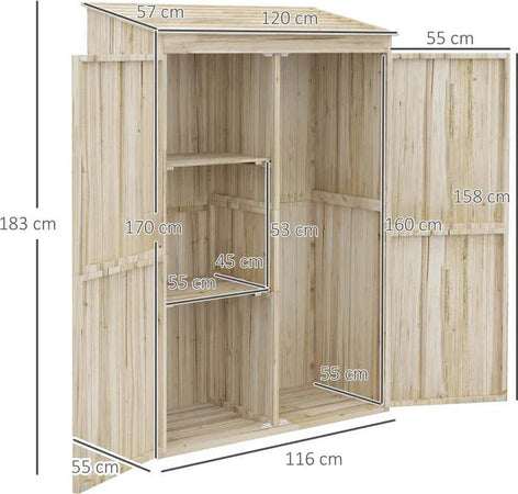 Casetta-da-Giardino-in-Legno-di-Abete-con-2-Porte-e-Ripiani,-120x57x183cm,-Naturale-DR6845-888V00NDDR6