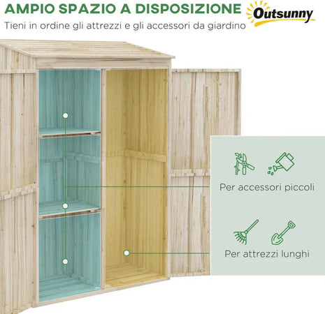 Casetta-da-Giardino-in-Legno-di-Abete-con-2-Porte-e-Ripiani,-120x57x183cm,-Naturale-DR6845-888V00NDDR6