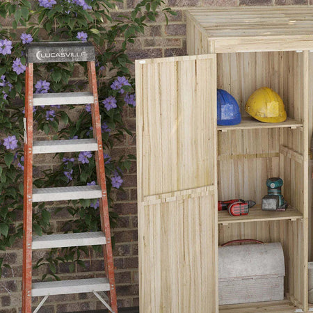Casetta-da-Giardino-in-Legno-di-Abete-con-2-Porte-e-Ripiani,-120x57x183cm,-Naturale-DR6845-888V00NDDR6