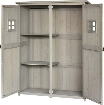 Casetta-da-Giardino-Legno-con-Porta-Doppia,-Mensole-e-Finestre,-127.5x50x164cm-HG4845-210GYHG4