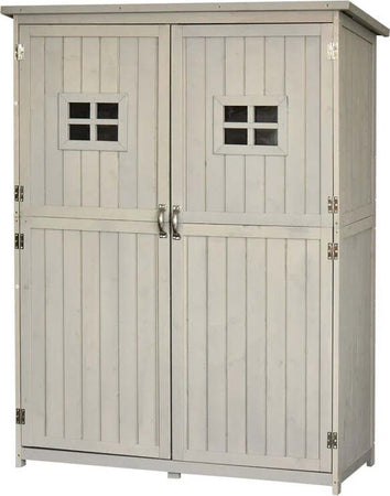 Casetta-da-Giardino-Legno-con-Porta-Doppia,-Mensole-e-Finestre,-127.5x50x164cm-HG4845-210GYHG4