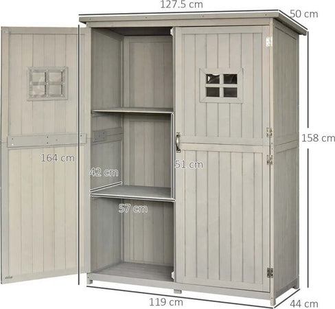 Casetta-da-Giardino-Legno-con-Porta-Doppia,-Mensole-e-Finestre,-127.5x50x164cm-HG4845-210GYHG4