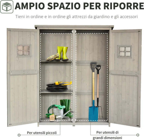 Casetta-da-Giardino-Legno-con-Porta-Doppia,-Mensole-e-Finestre,-127.5x50x164cm-HG4845-210GYHG4
