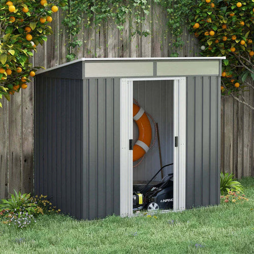 Casetta-da-Giardino-Porta-Attrezzi-con-4-Finestre-e-2-Ganci,-in-Acciaio-Zincato,-195x122x181.5-cm,-Grigio-SP284H-006V00CGSP2