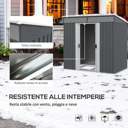 Casetta-da-Giardino-Porta-Attrezzi-con-4-Finestre-e-2-Ganci,-in-Acciaio-Zincato,-195x122x181.5-cm,-Grigio-SP284H-006V00CGSP2