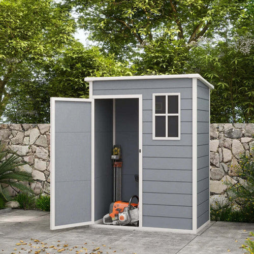 Casetta-da-Giardino-Porta-Attrezzi-con-Porta-Bloccabile,-Finestra-e-Presa-d'Aria,-Grigio-HN7845-954V00GYHN7