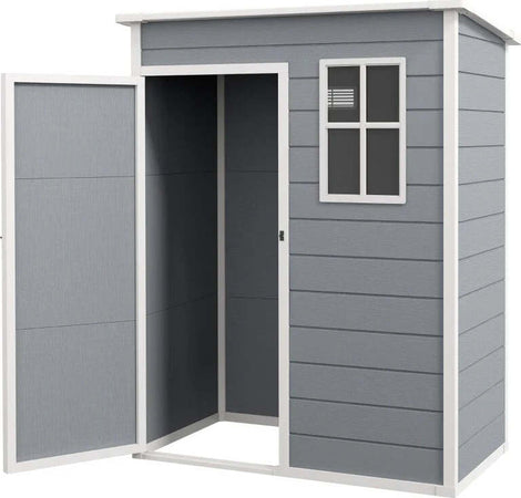 Casetta-da-Giardino-Porta-Attrezzi-con-Porta-Bloccabile,-Finestra-e-Presa-d'Aria,-Grigio-HN7845-954V00GYHN7