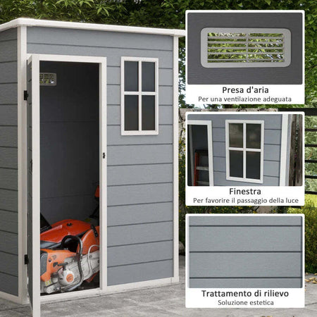 Casetta-da-Giardino-Porta-Attrezzi-con-Porta-Bloccabile,-Finestra-e-Presa-d'Aria,-Grigio-HN7845-954V00GYHN7