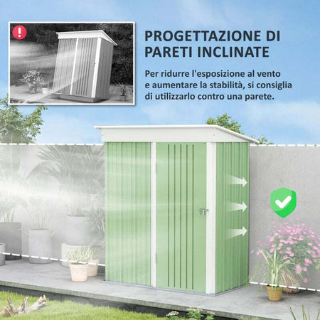 Casetta-da-Giardino-Porta-Attrezzi-in-Acciaio-con-Porta-Bloccabile,-161x95x163/181cm,-Verde-GB6845-840V00YGGB6