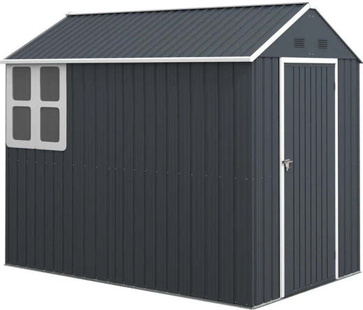 Casetta-da-Giardino-Porta-Attrezzi-in-Acciaio-Zincato-e-PP-con-Finestra,-259x172x222-cm,-Grigia-e-Bianca-FG6845-331V03CGFG6