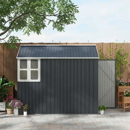 Casetta-da-Giardino-Porta-Attrezzi-in-Acciaio-Zincato-e-PP-con-Finestra,-259x172x222-cm,-Grigia-e-Bianca-FG6845-331V03CGFG6