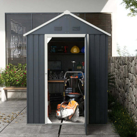 Casetta-da-Giardino-Porta-Attrezzi-in-Acciaio-Zincato-e-PP-con-Finestra,-259x172x222-cm,-Grigia-e-Bianca-FG6845-331V03CGFG6