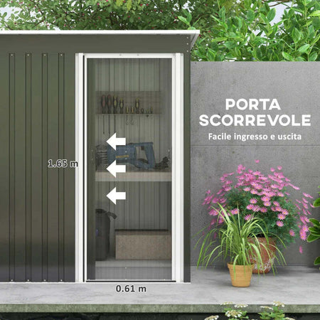 Casetta-da-Giardino-Porta-Utensili-in-Lamiera-di-Acciaio,-Capanno-da-Giardino-in-Acciaio-con-Porte-Scorrevoli,-163x89x182cm,-Nero-XC1845-423XC1