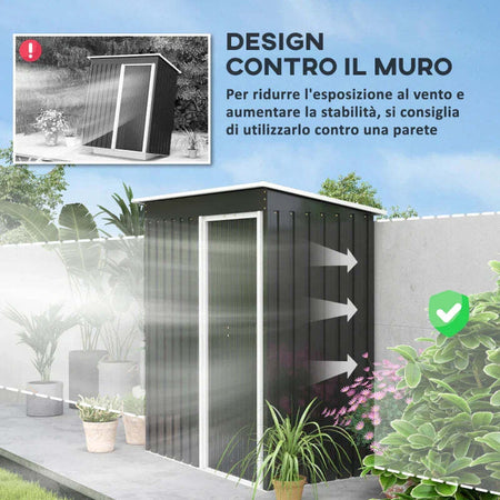 Casetta-da-Giardino-Porta-Utensili-in-Lamiera-di-Acciaio,-Capanno-da-Giardino-in-Acciaio-con-Porte-Scorrevoli,-163x89x182cm,-Nero-XC1845-423XC1