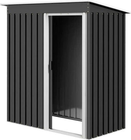 Casetta-da-Giardino-Porta-Utensili-in-Lamiera-di-Acciaio,-Capanno-da-Giardino-in-Acciaio-con-Porte-Scorrevoli,-163x89x182cm,-Nero-XC1845-423XC1