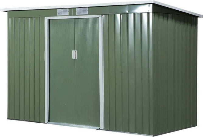Casetta-da-Giardino-Porta-Utensili-in-Lamiera-di-Acciaio,-Capanno-da-Giardino-in-Acciaio-con-Porte-Scorrevoli,-280x130x172cm,-Verde-Chiaro-LK4845-032GNLK4