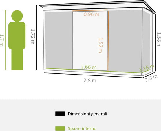 Casetta-da-Giardino-Porta-Utensili-in-Lamiera-di-Acciaio,-Capanno-da-Giardino-in-Acciaio-con-Porte-Scorrevoli,-280x130x172cm,-Verde-Chiaro-LK4845-032GNLK4