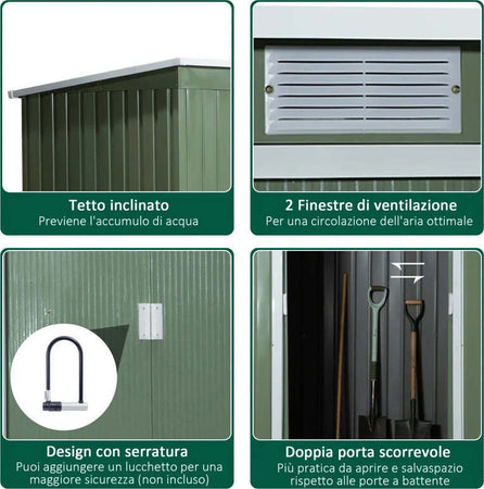 Casetta-da-Giardino-Porta-Utensili-in-Lamiera-di-Acciaio,-Capanno-da-Giardino-in-Acciaio-con-Porte-Scorrevoli,-280x130x172cm,-Verde-Chiaro-LK4845-032GNLK4