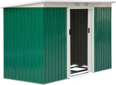 Casetta-da-Giardino-Porta-Utensili-in-Lamiera-di-Acciaio-con-Porte-Scorrevoli,-280x130x172cm,-Verde-Scuro-KJ2845-032KJ2