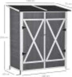 Casetta-in-Legno-da-Giardino-con-2-Ante,-Armadio-da-Esterno-Porta-Attrezzi-da-Giardino-con-uno-Sgabello,-139x75x147/160cm-DF5845-353V01DF5
