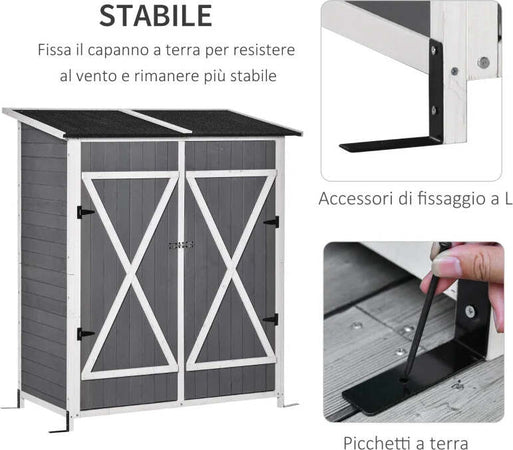 Casetta-in-Legno-da-Giardino-con-2-Ante,-Armadio-da-Esterno-Porta-Attrezzi-da-Giardino-con-uno-Sgabello,-139x75x147/160cm-DF5845-353V01DF5