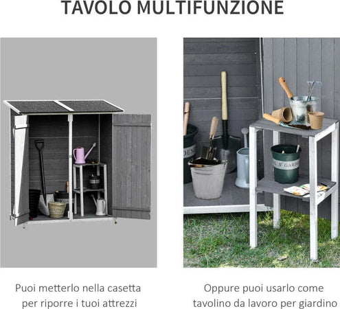 Casetta-in-Legno-da-Giardino-con-2-Ante,-Armadio-da-Esterno-Porta-Attrezzi-da-Giardino-con-uno-Sgabello,-139x75x147/160cm-DF5845-353V01DF5