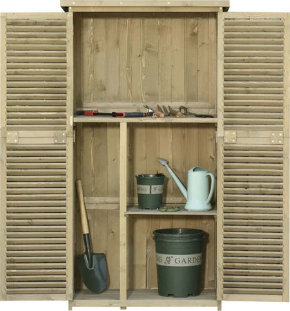 Casetta-in-Legno-da-Giardino-con-Tetto-Impermeabile,-Armadio-da-Esterno-Porta-Attrezzi-da-Giardino-con-4-Scompartimenti,-87x46.5x160cm-ZX2845-215GYZX2