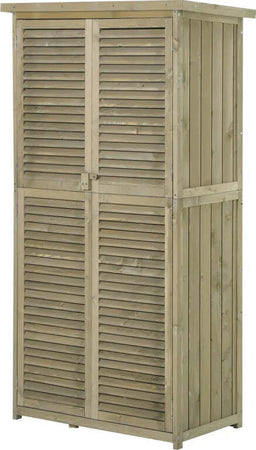Casetta-in-Legno-da-Giardino-con-Tetto-Impermeabile,-Armadio-da-Esterno-Porta-Attrezzi-da-Giardino-con-4-Scompartimenti,-87x46.5x160cm-ZX2845-215GYZX2