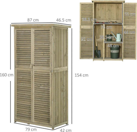 Casetta-in-Legno-da-Giardino-con-Tetto-Impermeabile,-Armadio-da-Esterno-Porta-Attrezzi-da-Giardino-con-4-Scompartimenti,-87x46.5x160cm-ZX2845-215GYZX2