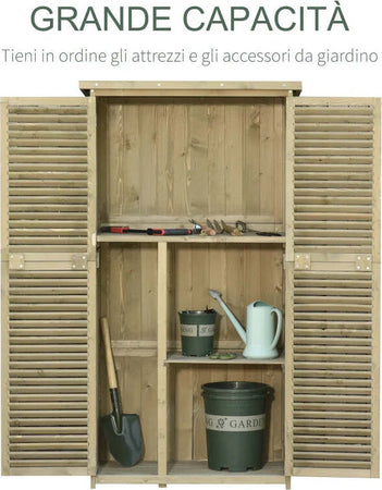 Casetta-in-Legno-da-Giardino-con-Tetto-Impermeabile,-Armadio-da-Esterno-Porta-Attrezzi-da-Giardino-con-4-Scompartimenti,-87x46.5x160cm-ZX2845-215GYZX2