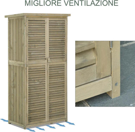 Casetta-in-Legno-da-Giardino-con-Tetto-Impermeabile,-Armadio-da-Esterno-Porta-Attrezzi-da-Giardino-con-4-Scompartimenti,-87x46.5x160cm-ZX2845-215GYZX2