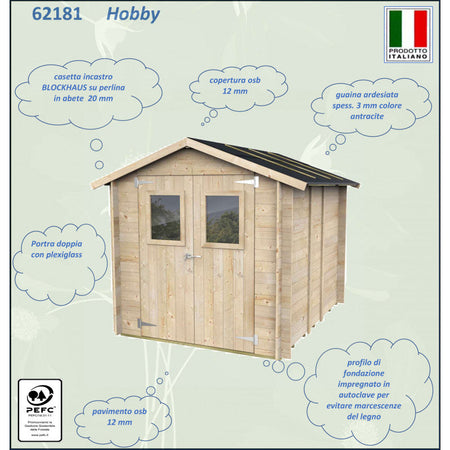 Casetta in legno con porta finestrata deposito da giardino "Made in Italy"