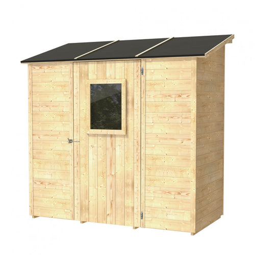 Casetta in legno addossata con porta finestrata deposito da giardino Made in Italy 207 x 102 x h 222 cm