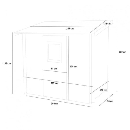 Casetta in legno addossata con porta finestrata deposito da giardino "Made in Italy" 207 x 102 x h 222 cm