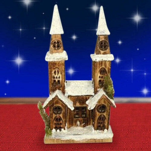 Casetta-Legno-Innevata-Luminosa-Con-2-Torri-Altezza-40-Cm-Decorazioni-Natalizie
