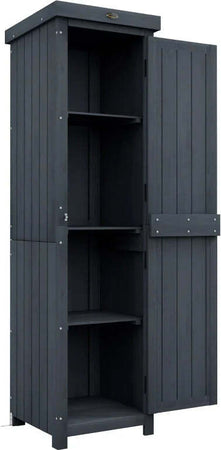 Casetta-Porta-Attrezzi-a-3-Ripiani-in-Legno-da-Abete-con-Tetto-in-Metallo,-45x45x160-cm,-Grigio-BN884H-019V00GYBN8