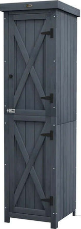 Casetta-Porta-Attrezzi-a-3-Ripiani-in-Legno-da-Abete-con-Tetto-in-Metallo,-45x45x160-cm,-Grigio-BN884H-019V00GYBN8