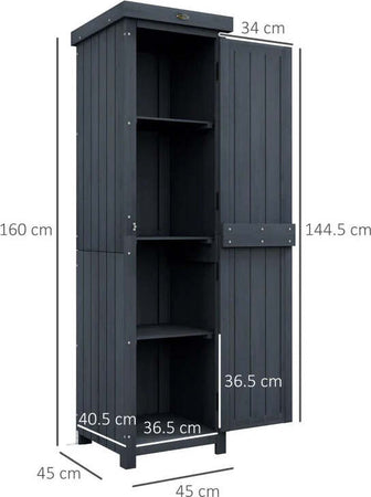 Casetta-Porta-Attrezzi-a-3-Ripiani-in-Legno-da-Abete-con-Tetto-in-Metallo,-45x45x160-cm,-Grigio-BN884H-019V00GYBN8