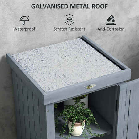 Casetta-Porta-Attrezzi-a-3-Ripiani-in-Legno-da-Abete-con-Tetto-in-Metallo,-45x45x160-cm,-Grigio-BN884H-019V00GYBN8