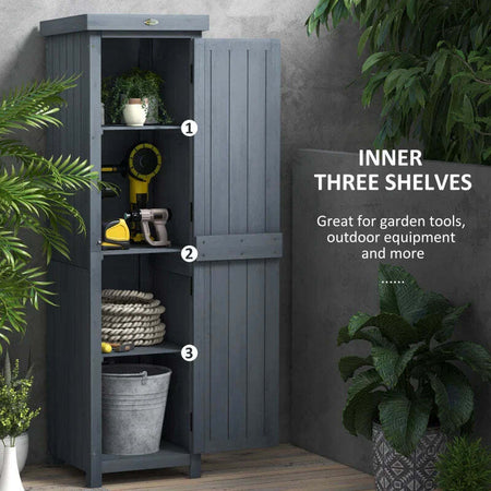 Casetta-Porta-Attrezzi-a-3-Ripiani-in-Legno-da-Abete-con-Tetto-in-Metallo,-45x45x160-cm,-Grigio-BN884H-019V00GYBN8