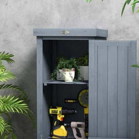 Casetta-Porta-Attrezzi-a-3-Ripiani-in-Legno-da-Abete-con-Tetto-in-Metallo,-45x45x160-cm,-Grigio-BN884H-019V00GYBN8