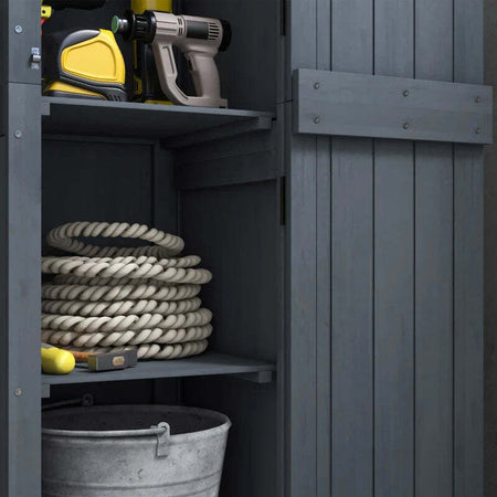 Casetta-Porta-Attrezzi-a-3-Ripiani-in-Legno-da-Abete-con-Tetto-in-Metallo,-45x45x160-cm,-Grigio-BN884H-019V00GYBN8