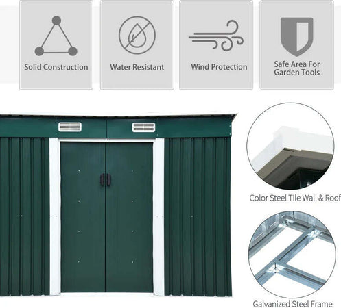 Casetta-Porta-Attrezzi-in-Acciaio,-Capanno-da-Giardino-con-2-Porte-Scorrevoli,-261x133x182cm-DF7845-079V01DF7