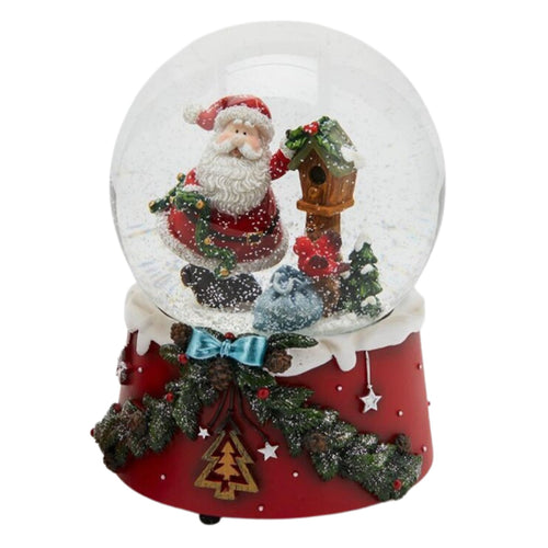 Sfera di vetro con acqua, carillon natalizio con Babbo Natale da Ø 10 x h 15 cm