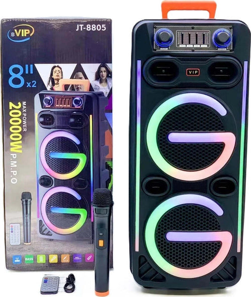 CASSA-KARAOKE-Altoparlante-Bluetooth-Wireless-multifunzione-doppio-8-pollici-con-microfono-SENZA-FILI-telecomando-LUCI-LED-RGB