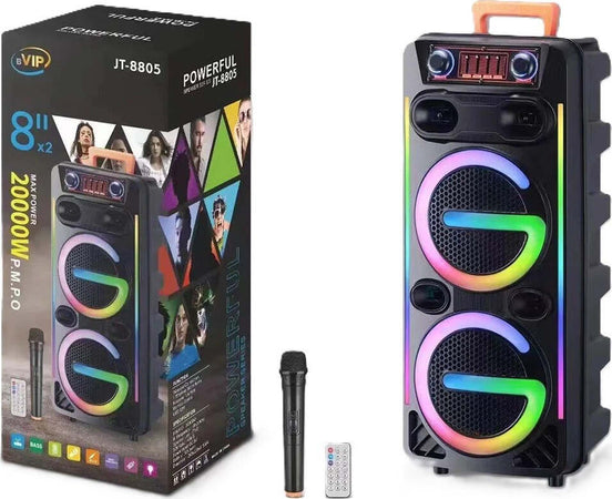 CASSA-KARAOKE-Altoparlante-Bluetooth-Wireless-multifunzione-doppio-8-pollici-con-microfono-SENZA-FILI-telecomando-LUCI-LED-RGB