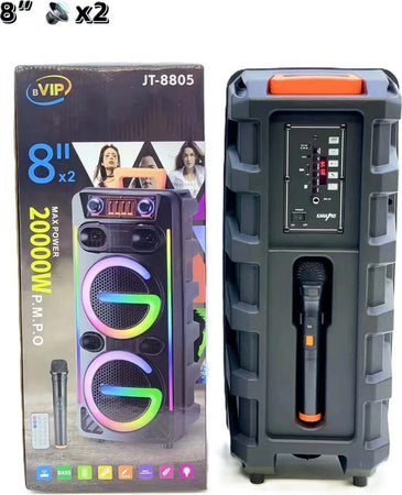 CASSA-KARAOKE-Altoparlante-Bluetooth-Wireless-multifunzione-doppio-8-pollici-con-microfono-SENZA-FILI-telecomando-LUCI-LED-RGB