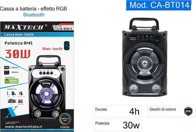 Cassa Portatile Altoparlante Bluetooth Speaker Luci Rgb A Batteria 30w Ca-bt014 Elettronica e telefonia > Accessori Audio e Video > Casse Portatili Trade Shop italia - Napoli, Commerciovirtuoso.it